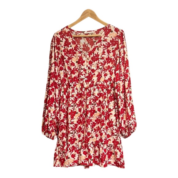 Cupshe Dresses & Skirts - Cupshe, XL, Woman’s red floral midi dress. V-neck, balloon sleeves, empire waist